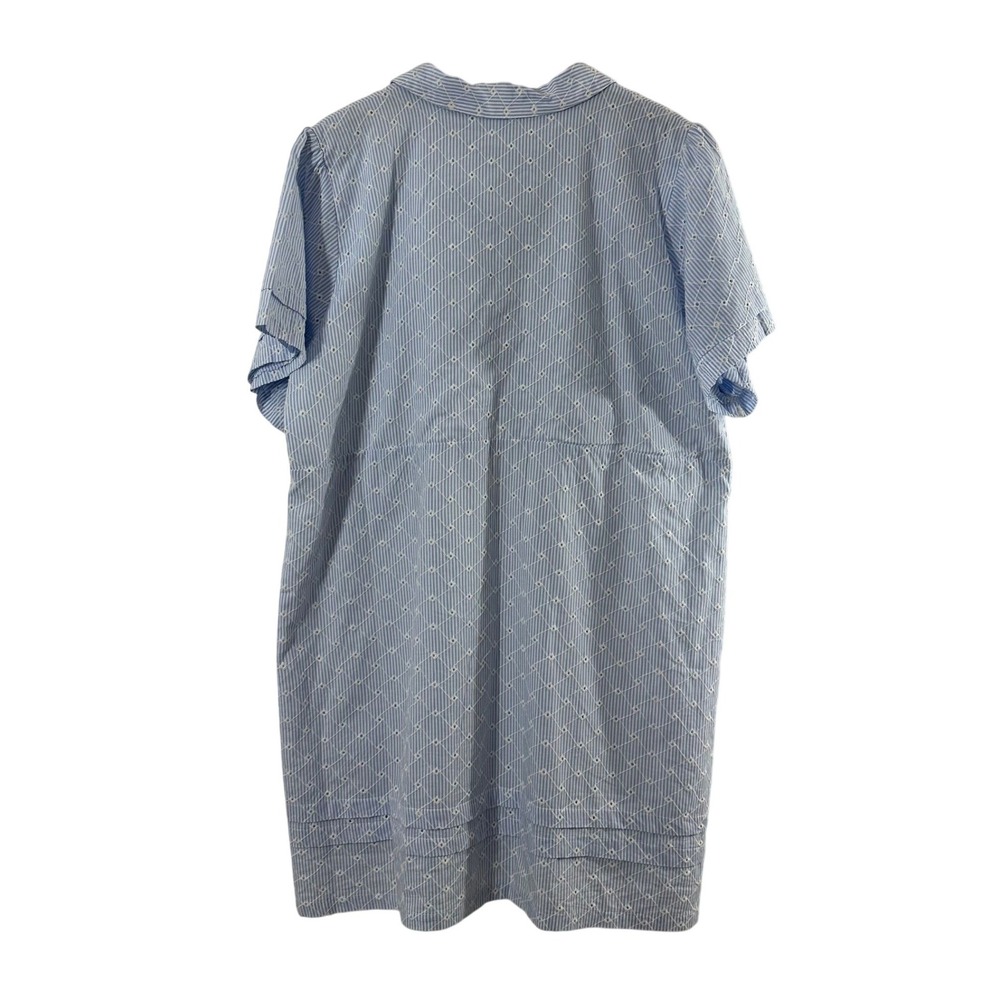 Draper James XXL Blue White Stripe Eyelet 100% Cotton Button Front Shirt Dress - Picture 3 of 9